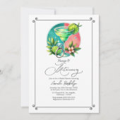 コーラル、ターコイズ、ライム マグス＆マリモニー ブライダル 招待状 (正面)