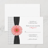 コーラル ダイシー ポルカドット リボン RSVP カード (正面/裏面)