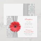 コーラル ダイジー グレー ダマスク 結婚式 披露宴 招待状 (正面/裏面)