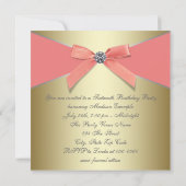 コーラル ダイヤモンド コーラル ゴールド スウィート 16 誕生日パーティー 招待状 (裏面)