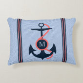 コーラル&ダークブルーボートいかり&装飾ストライプ アクセントクッション (正面)
