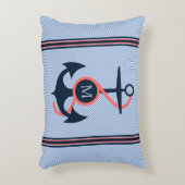 コーラル&ダークブルーボートいかり&装飾ストライプ アクセントクッション (正面(垂直))