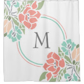 コーラル&ティールモダン フラワーズ シャワーカーテン (正面)