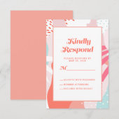 コーラル ティール ジオメトリック アーティスティック | モダン アブストラクト 出欠カード (正面/裏面)