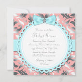 コーラル ティール ブルー グレー ベビーシャワー 招待状 (裏面)