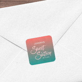 コーラル&ティール（緑がかった色）グラディエントスウィート16誕生日 スクエアシール