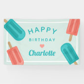 コーラル&ティール(緑がかった色)サマーポップシクル子供の誕生日 横断幕 (横)