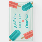 コーラル&ティール(緑がかった色)サマーポップシクル子供の誕生日 横断幕 (縦)