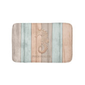 コーラル、ティール(緑がかった色)、タンビーチウッド/シーホース バスマット (正面)