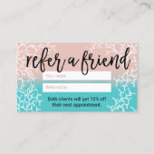 コーラル&ティール(緑がかった色)メイクアップヘア美しいサロンスパ 紹介カード (正面)