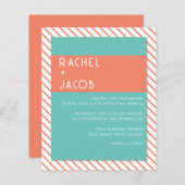 コーラル&ティール（緑がかった色）レトロサマー結婚式招待状 (正面/裏面)