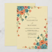 コーラル ティール 野の花 ウェディング 招待状 (正面/裏面)
