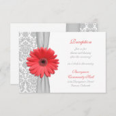 コーラル デイジー グレー ダマスク 結婚式 受付カード エンクロージャーカード (正面/裏面)