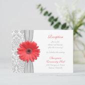 コーラル デイジー グレー ダマスク 結婚式 受付カード エンクロージャーカード (スタンド正面)