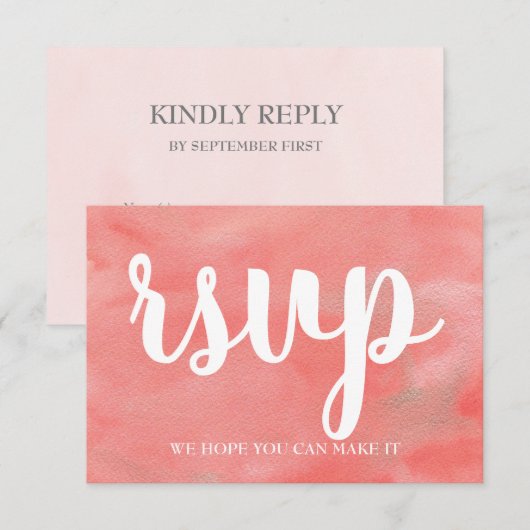 コーラル・ドリームス 水彩 ウェディング RSVP カード (正面/裏面)