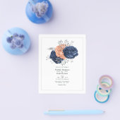 コーラル、ネイビーとシルバーのフローラ結婚式招待状 チラシ (シングル)