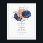 コーラル、ネイビーとシルバーのフローラ結婚式招待状 チラシ<br><div class="desc">コーラル – 素朴な桃と海軍の青い水の色のフローラ結婚式招待状フェイク、ホイル銀の葉は、迅速かつ容易にあなたのイベントの仕様にカスタマイズ合うように設計。任意の与えテーマまたは庭園の結婚式に最適。封筒は含まれない。同じテーマに封筒が含まれ、一致する製品が含まれる厚い招待状については、以下のコレクションを参照。</div>