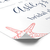 コーラル&ネイビースターフィッシュブライダルシャワーウェルカムサイン ポスター (角)