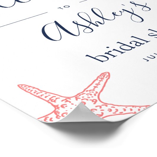 コーラル&ネイビースターフィッシュブライダルシャワーウェルカムサイン ポスター (角)