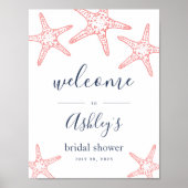 コーラル&ネイビースターフィッシュブライダルシャワーウェルカムサイン ポスター (正面)