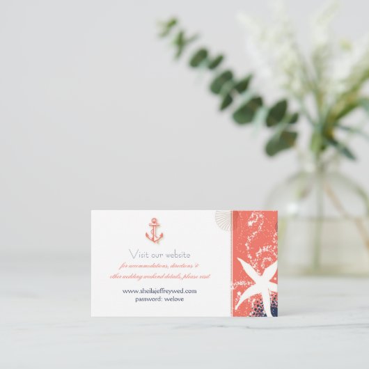 コーラル&ネイビーブルー航海のズ結婚ウェブサイト エンクロージャーカード (スタンド正面)