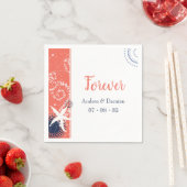 コーラル&ネイビーブルー航海のビーチ結婚式 スタンダードカクテルナプキン (インサイチュ)
