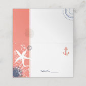 コーラル&ネイビーブルー航海の結婚ズ プレイスカード (外部開封)