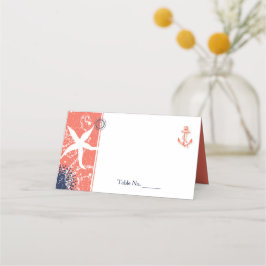 コーラル&ネイビーブルー航海の結婚ズ プレイスカード