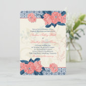 コーラル ネイビーブルー ヴィンテージ フラワー ウェディング 招待状 (スタンド正面)