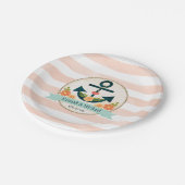 コーラル&ネイビー航海のいかりウェディングシャワー ペーパープレート (アングル)