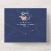 コーラル、ネイビー、シルバーのフローラ結婚が一斉に一斉に オールインワン招待状 (裏面)