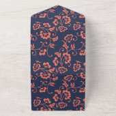 コーラル、ネイビー、シルバーの花柄のウェディング オールインワン招待状 (外側)