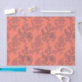 コーラル、ネイビー、シルバーヴィンテージフローラダマスク 薄葉紙 (クラフト)