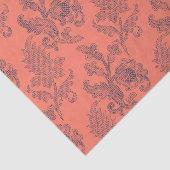 コーラル、ネイビー、シルバーヴィンテージフローラダマスク 薄葉紙 (詳細)