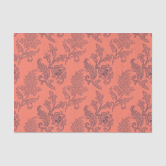 コーラル、ネイビー、シルバーヴィンテージフローラダマスク 薄葉紙 (正面)