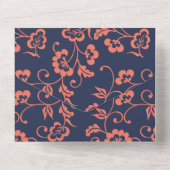 コーラル、ネイビー、シルバー結婚フローラ オールインワン招待状 (裏面)