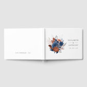 コーラル、ネイビー、シルバー結婚フローラ ゲストブック (全面)