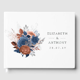 コーラル、ネイビー、シルバー結婚フローラ ゲストブック