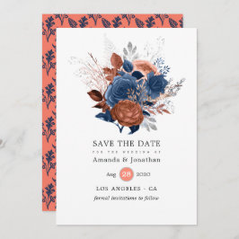 コーラル、ネイビー、シルバー結婚フローラ セーブザデート