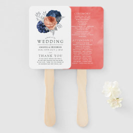 コーラル、ネイビー、シルバー結婚フローラ ハンドファン