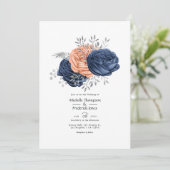 コーラル、ネイビー、シルバー結婚フローラ 招待状 (スタンド正面)