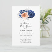 コーラル ネイビー シルバー フローラル ウェディング 招待状 (スタンド正面)