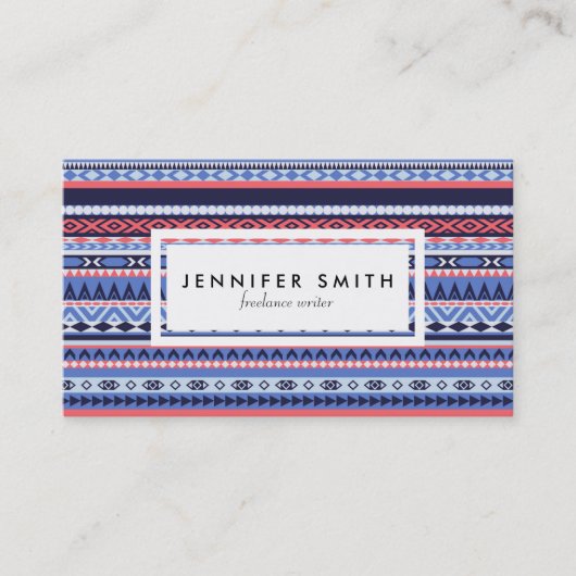 コーラル・ネイビー・ブルー・パターンの名刺 名刺 (正面)