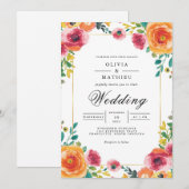 コーラル&バラボタニカルアーチ結婚ーズ 招待状 (正面/裏面)
