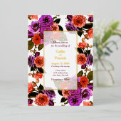 コーラル&パープルフローラガーデン結婚- 箔招待状 (立ち正面)