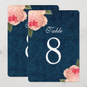 コーラル ピオンとネイビーのテーブルナンバー 招待状 (正面/裏面)