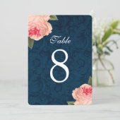 コーラル ピオンとネイビーのテーブルナンバー 招待状 (スタンド正面)