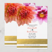 コーラル＆ピンクのサマー ダリアの花のウェディング フラワー 招待状 (正面/裏面)