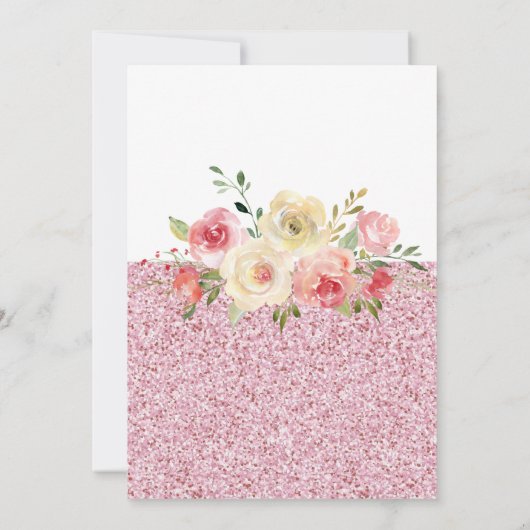 コーラル&ピンクグリッターフローラファーストバースデーパーティー 招待状 (裏面)