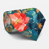 コーラル ピンク インディゴ ネイビーブルー ローズ 花柄 ネクタイ (ロール)